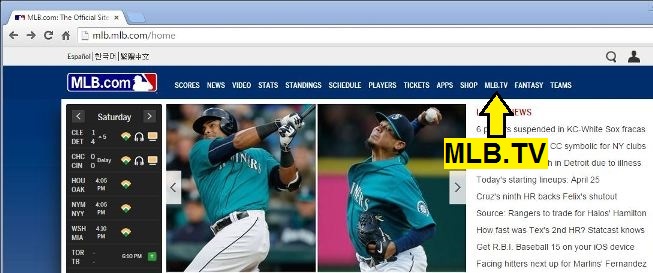 MLB.com main menu